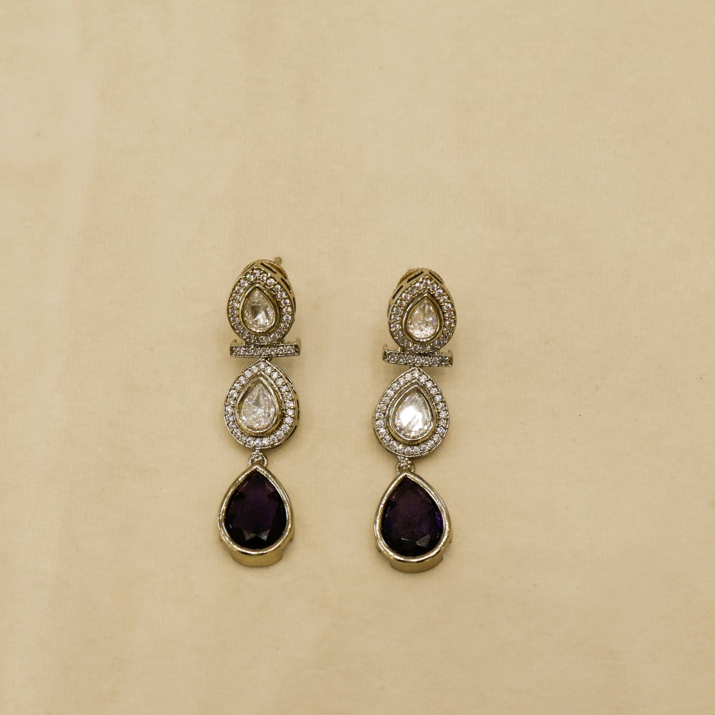 Aanura Teardrop Kundan Necklace with Dual-Tone Drops & Earrings