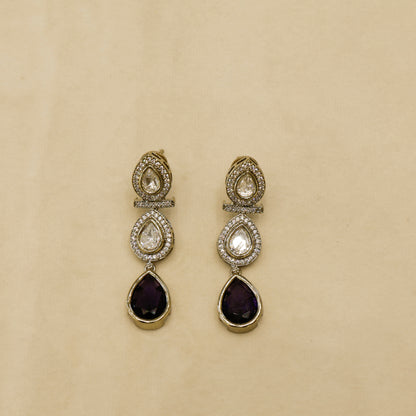 Aanura Teardrop Kundan Necklace with Dual-Tone Drops & Earrings