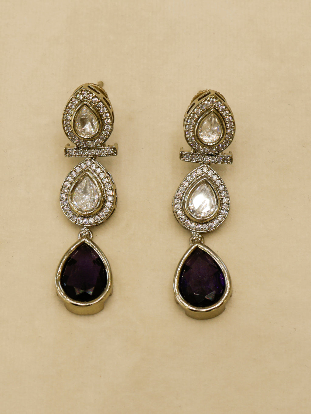 Aanura Teardrop Kundan Necklace with Dual-Tone Drops & Earrings
