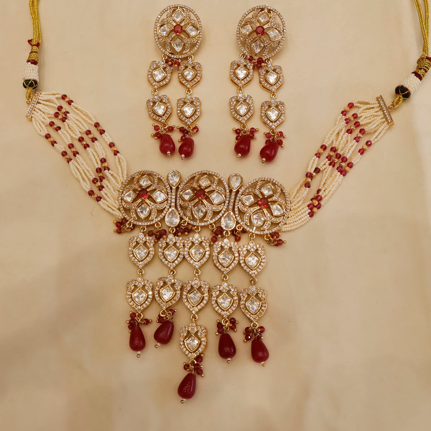 Aanura Green Drop Kundan Choker Necklace & Earrings