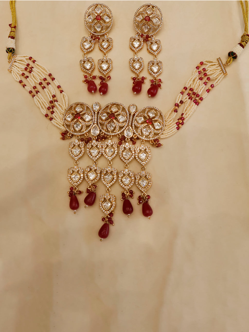Aanura Green Drop Kundan Choker Necklace & Earrings