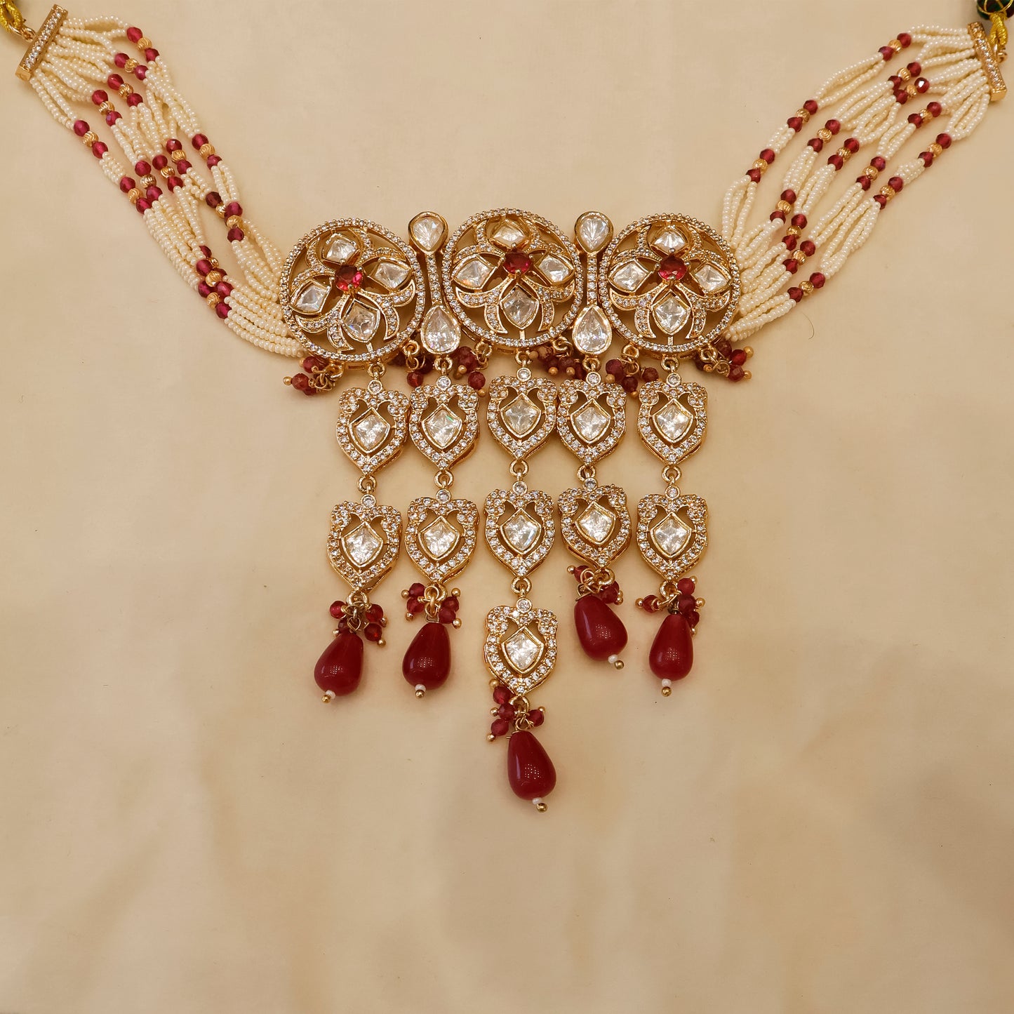 Aanura Green Drop Kundan Choker Necklace & Earrings