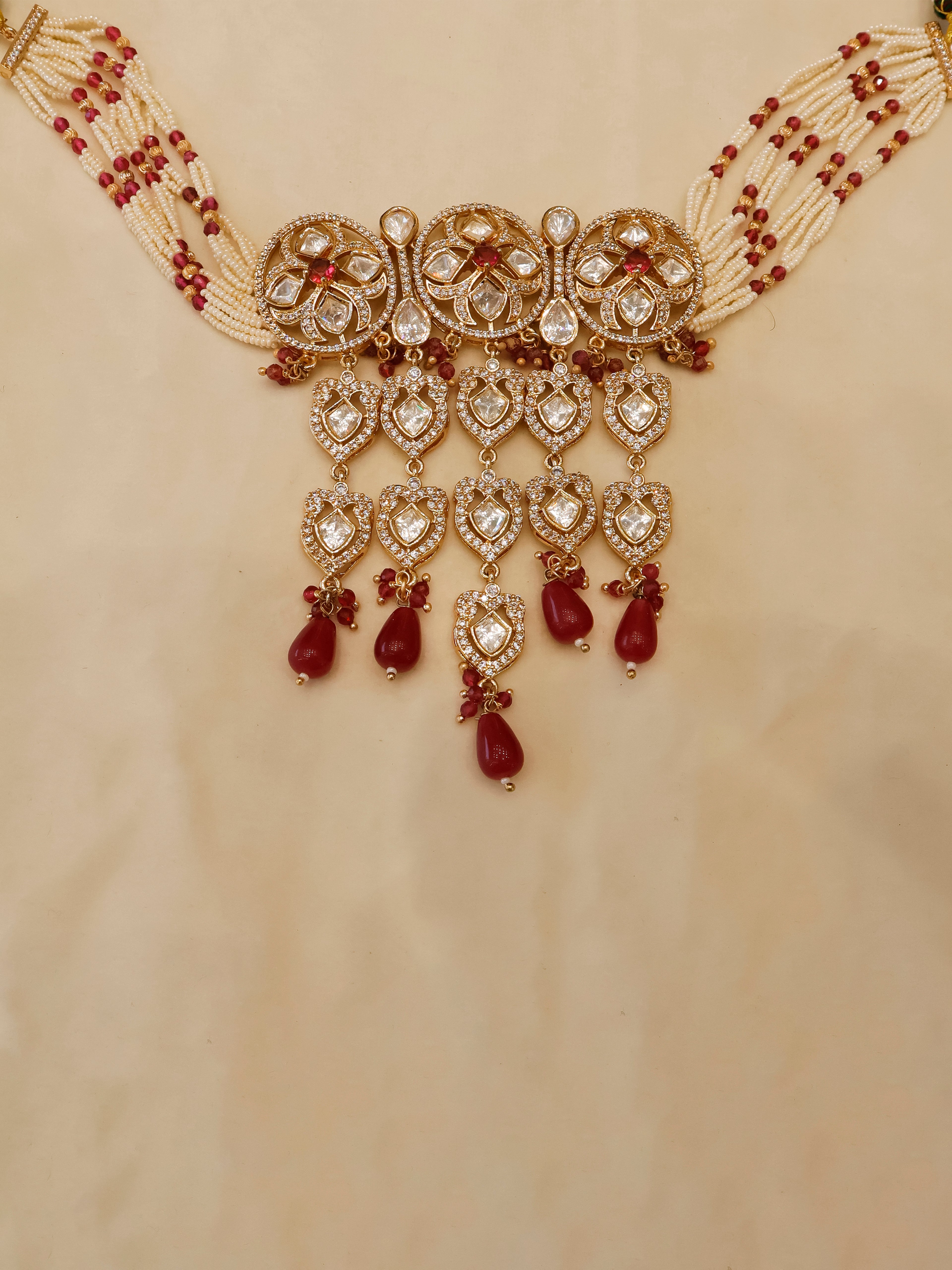 Aanura Green Drop Kundan Choker Necklace & Earrings
