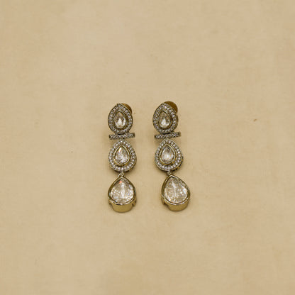 Aanura Teardrop Kundan Necklace with Dual-Tone Drops & Earrings