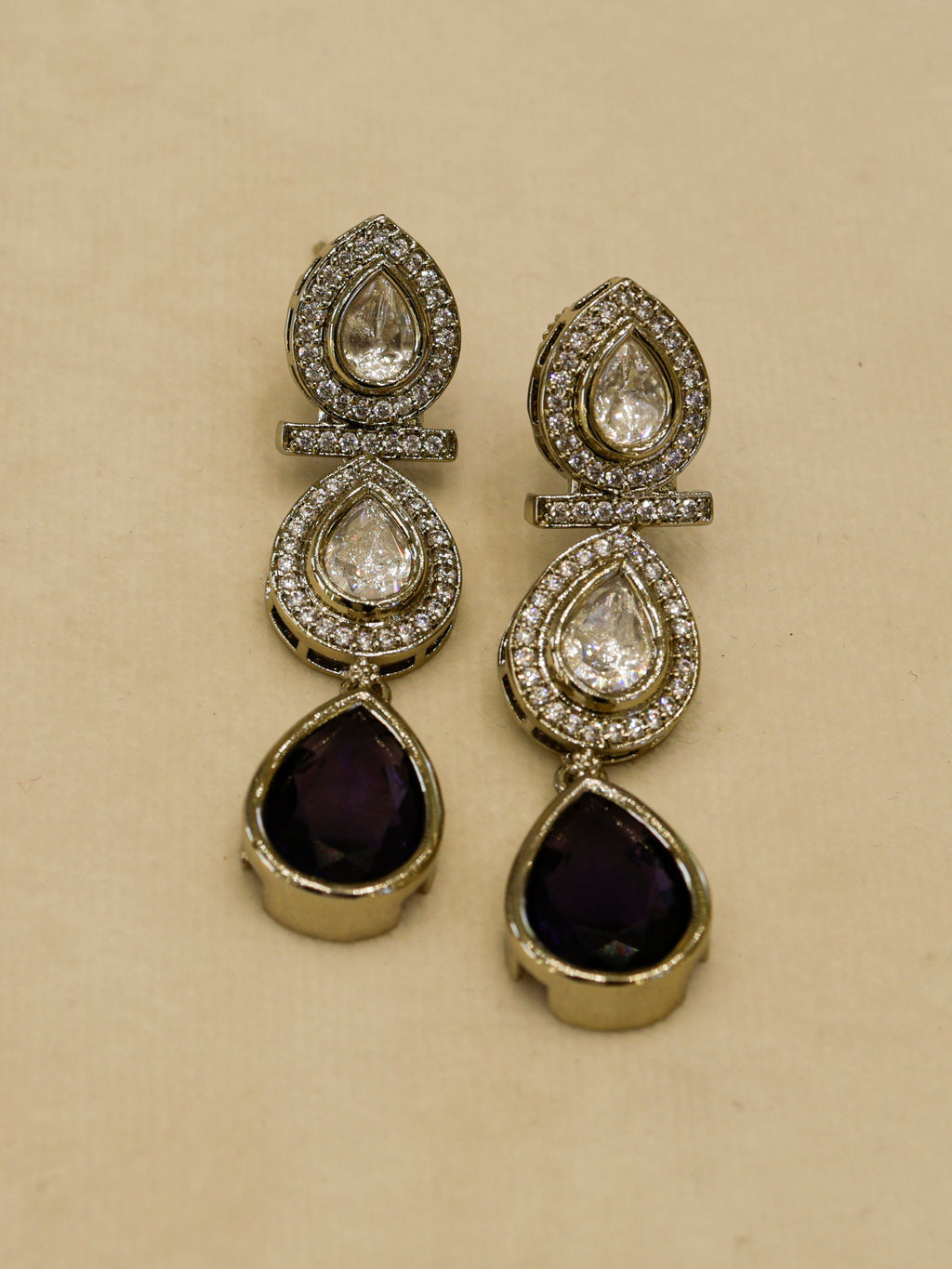 Aanura Teardrop Kundan Necklace with Dual-Tone Drops & Earrings