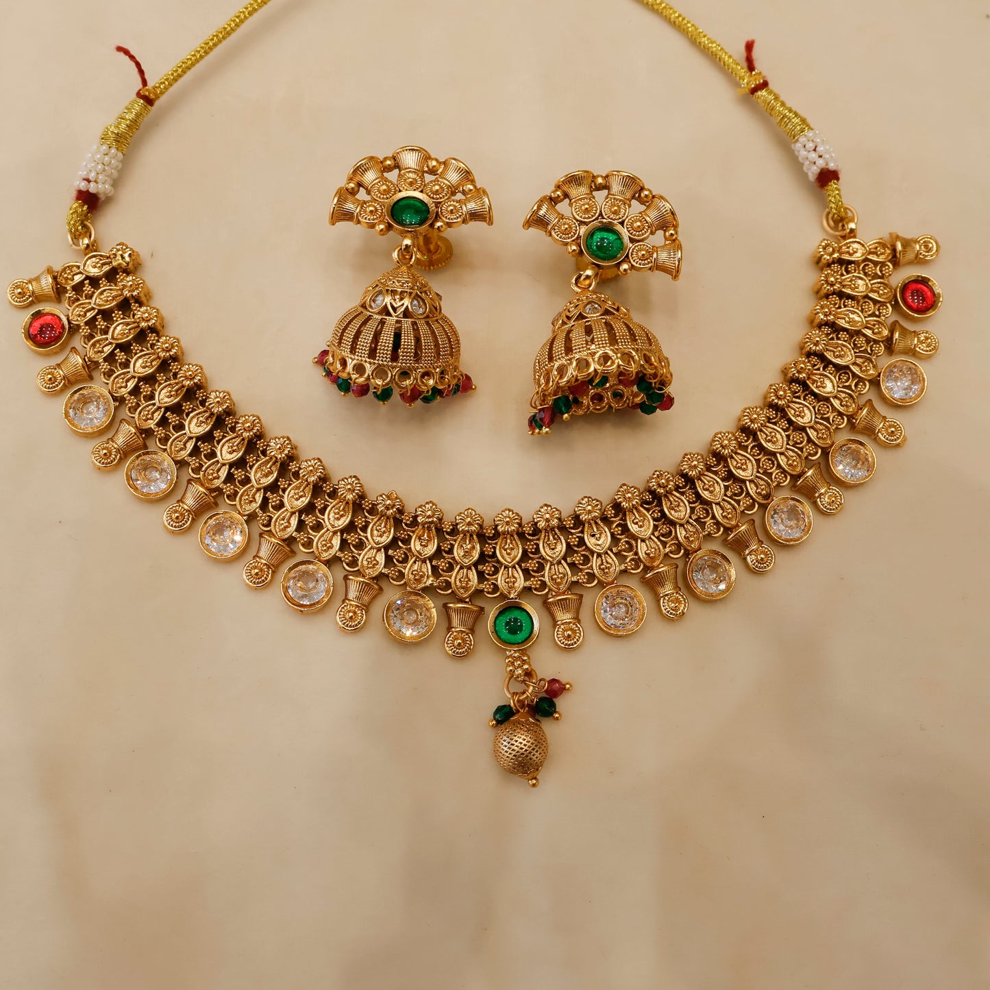 Aanura Gold-Plated Kundan Necklace & Earrings Set