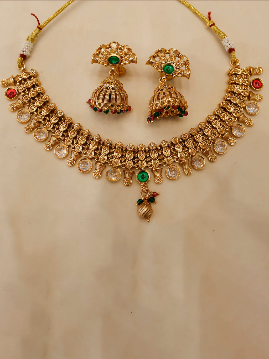 Aanura Gold-Plated Kundan Necklace & Earrings Set