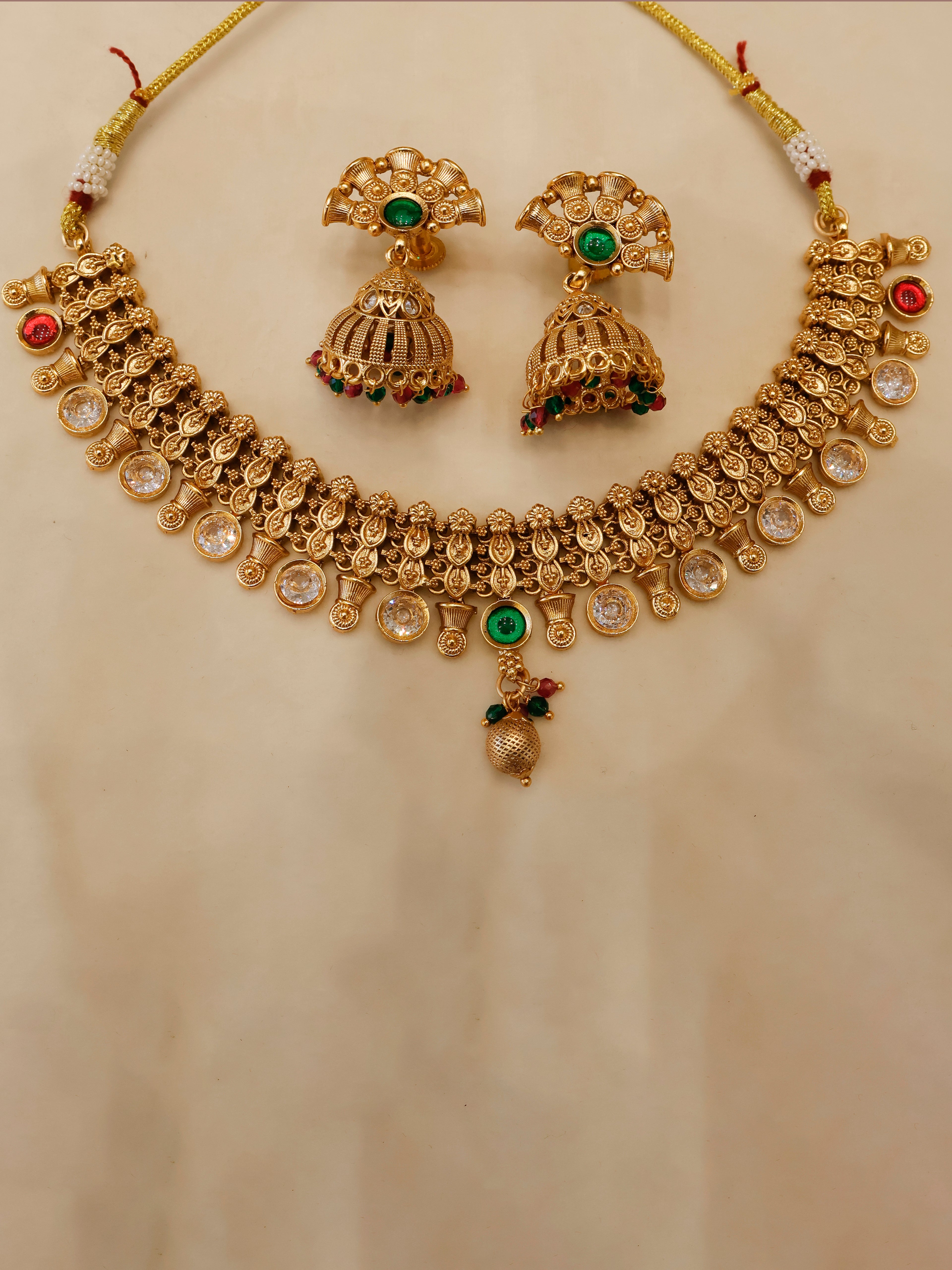 Aanura Gold-Plated Kundan Necklace & Earrings Set