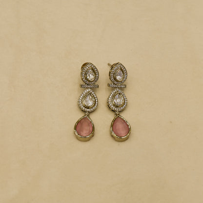 Aanura Teardrop Kundan Necklace with Dual-Tone Drops & Earrings