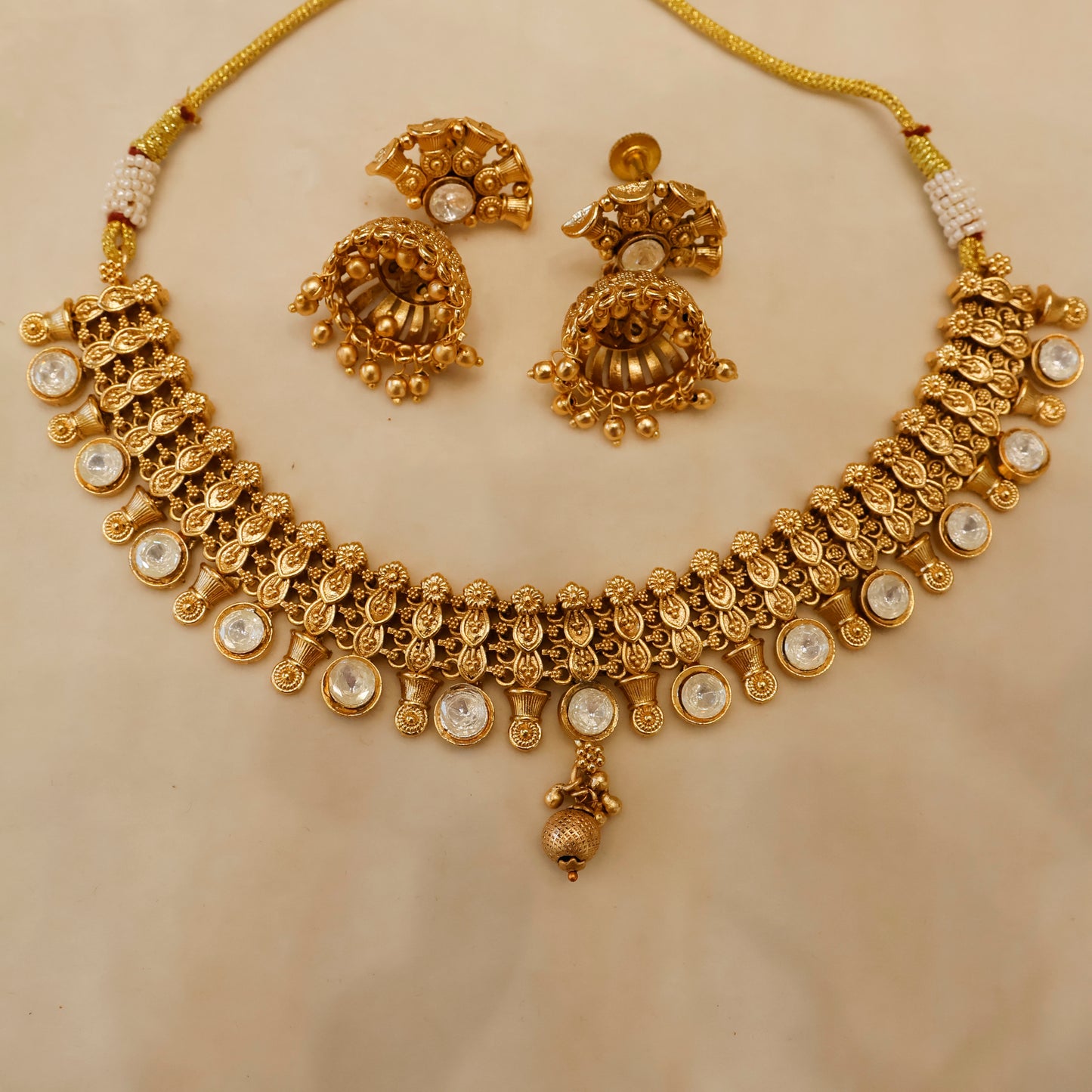 Aanura Gold-Plated Kundan Necklace & Earrings Set