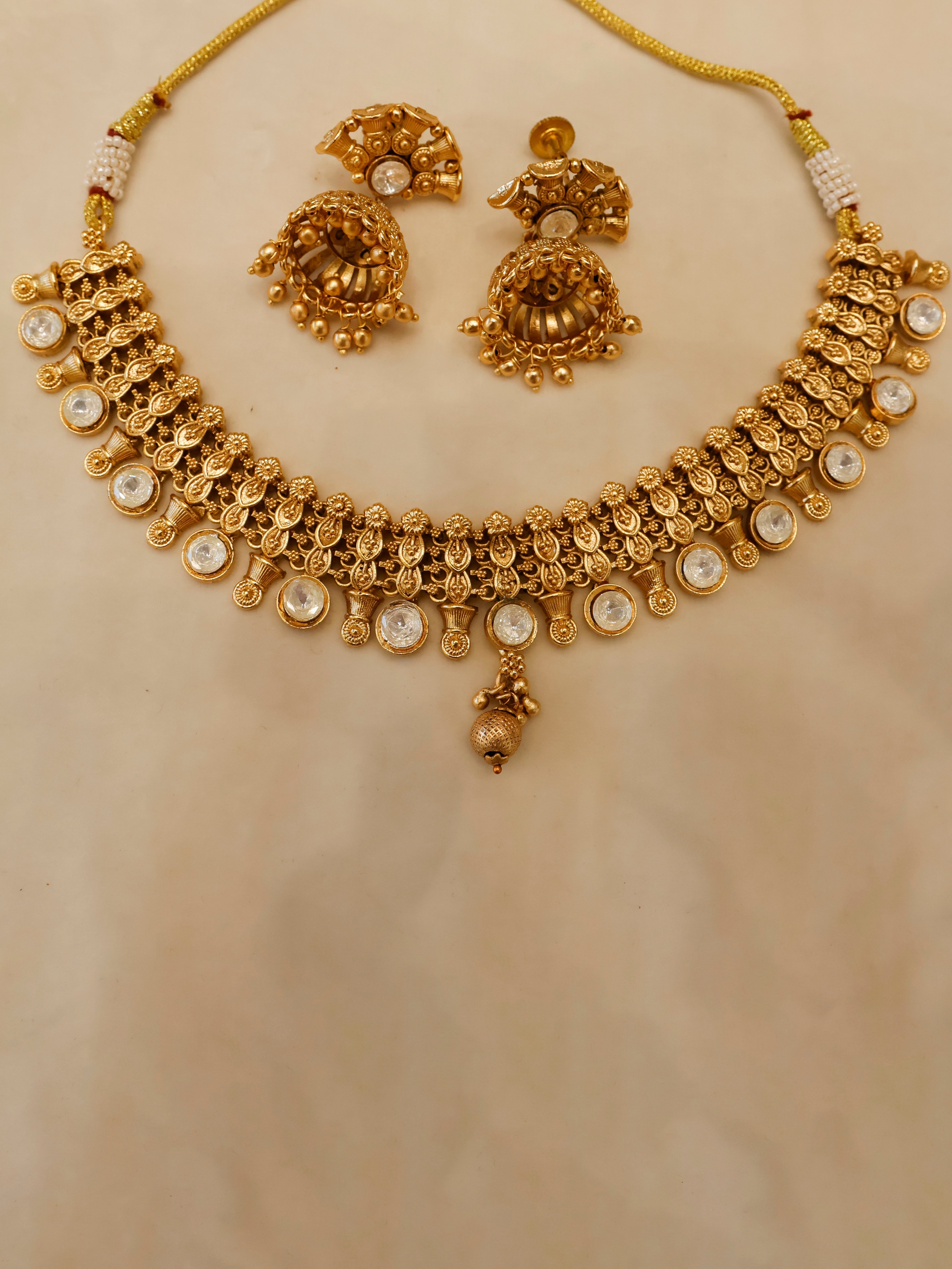 Aanura Gold-Plated Kundan Necklace & Earrings Set
