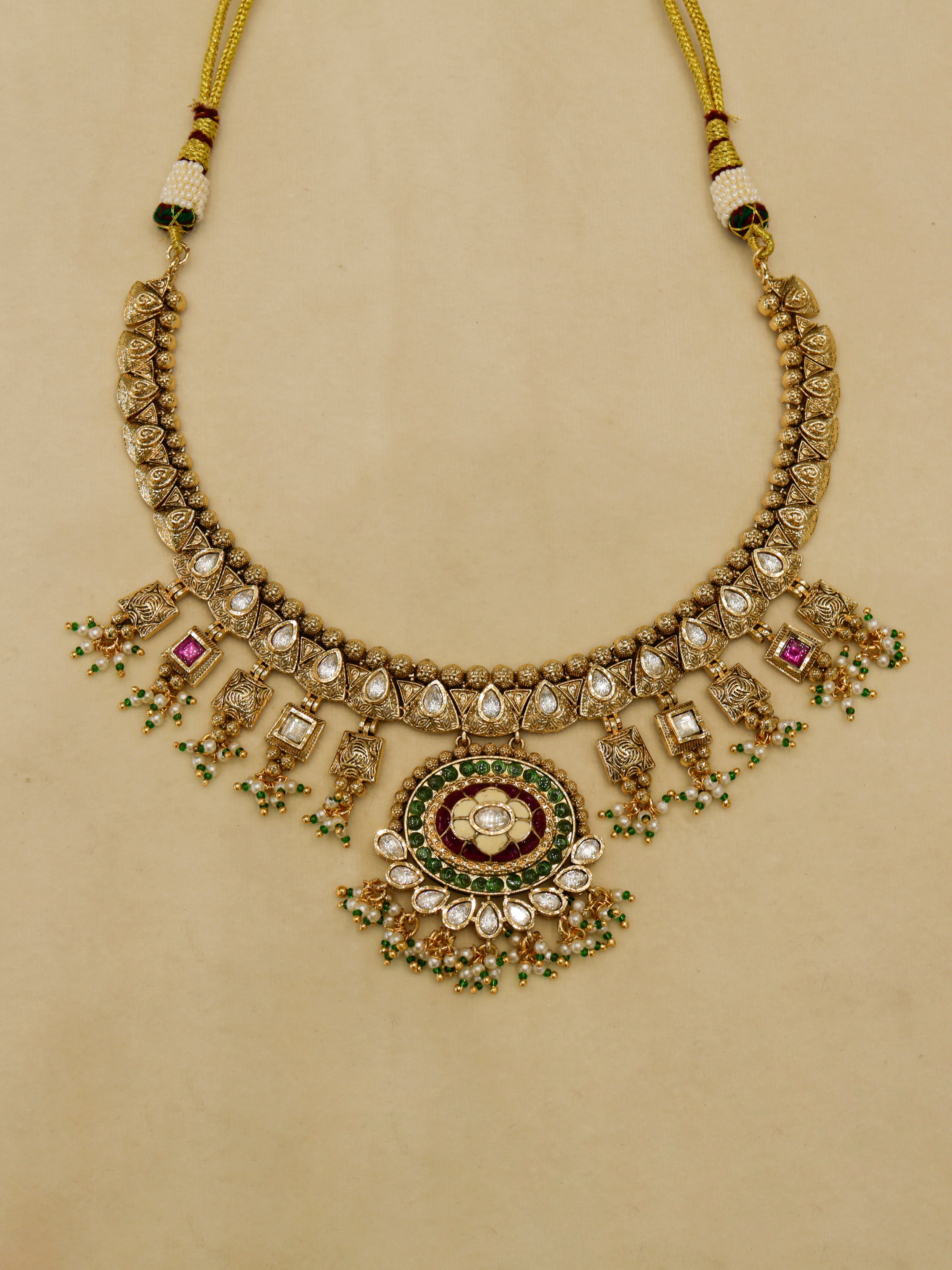 Aanura Royal Antique Choker Necklace with Earrings