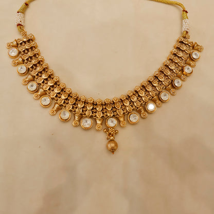 Aanura Gold-Plated Kundan Necklace & Earrings Set