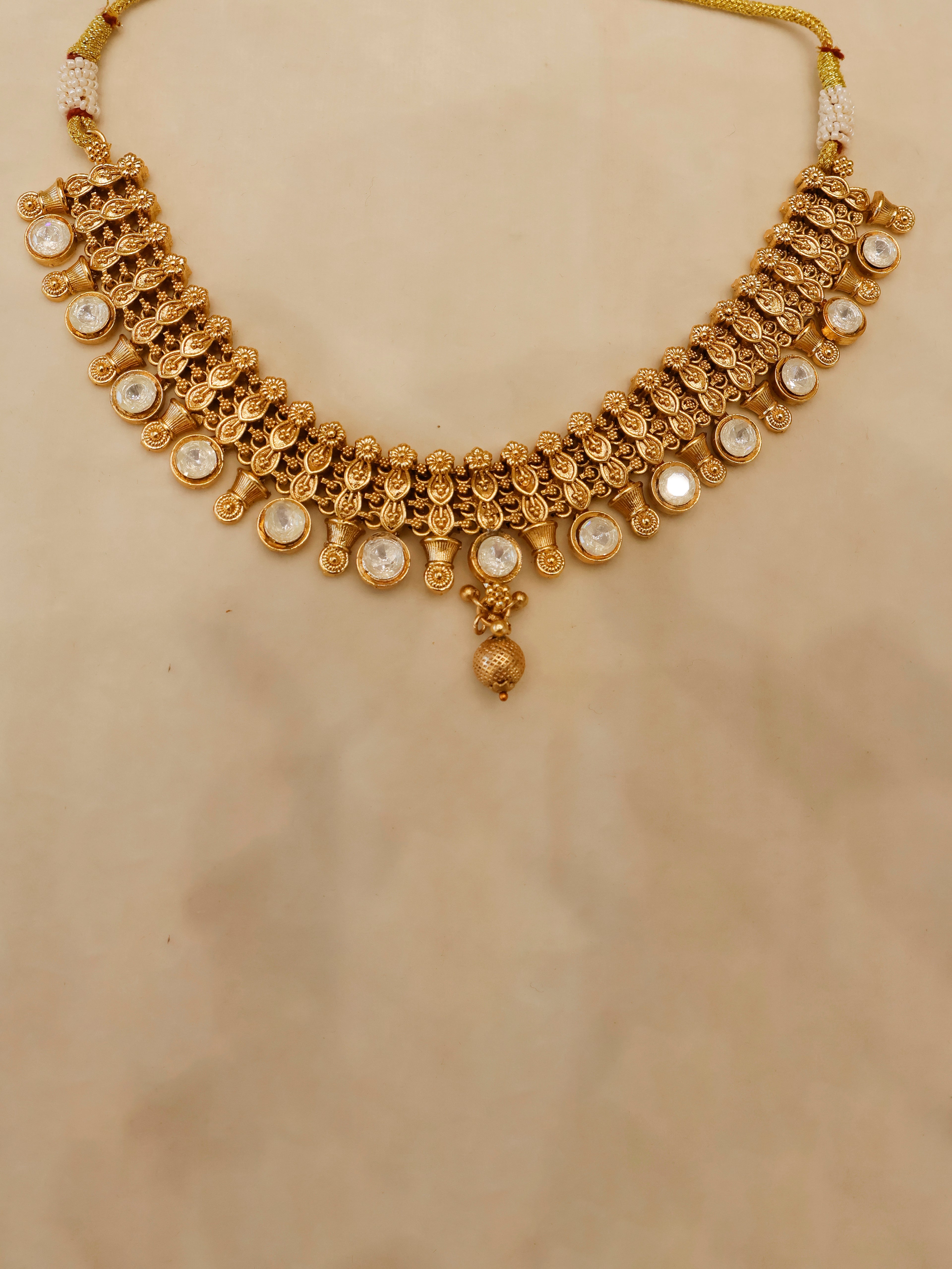 Aanura Gold-Plated Kundan Necklace & Earrings Set