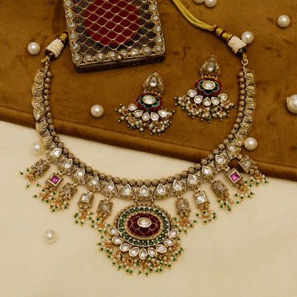 Aanura Royal Antique Choker Necklace with Earrings