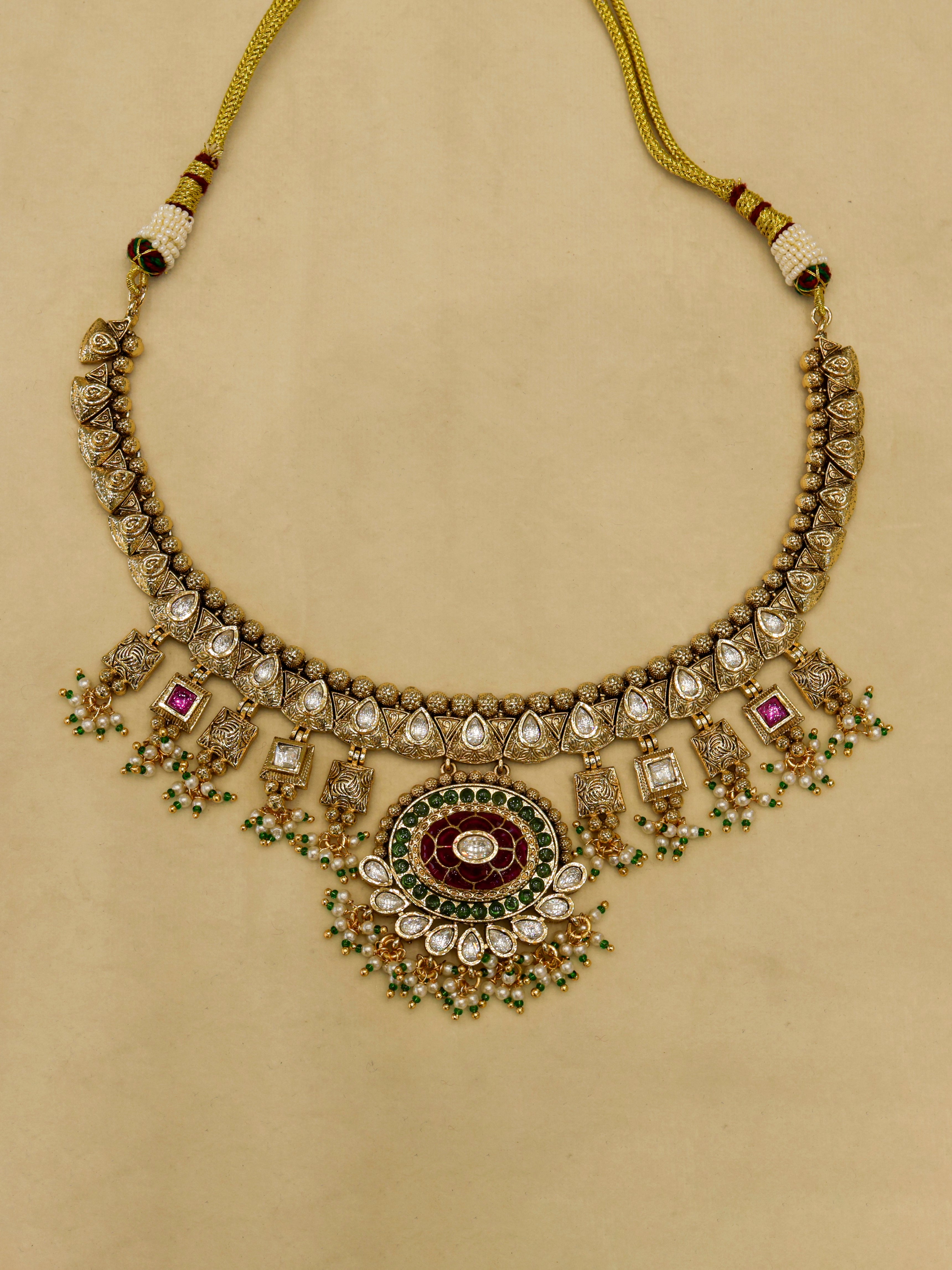 Aanura Royal Antique Choker Necklace with Earrings