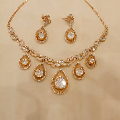 Aanura Pear Drop Necklace & Earrings with Stones