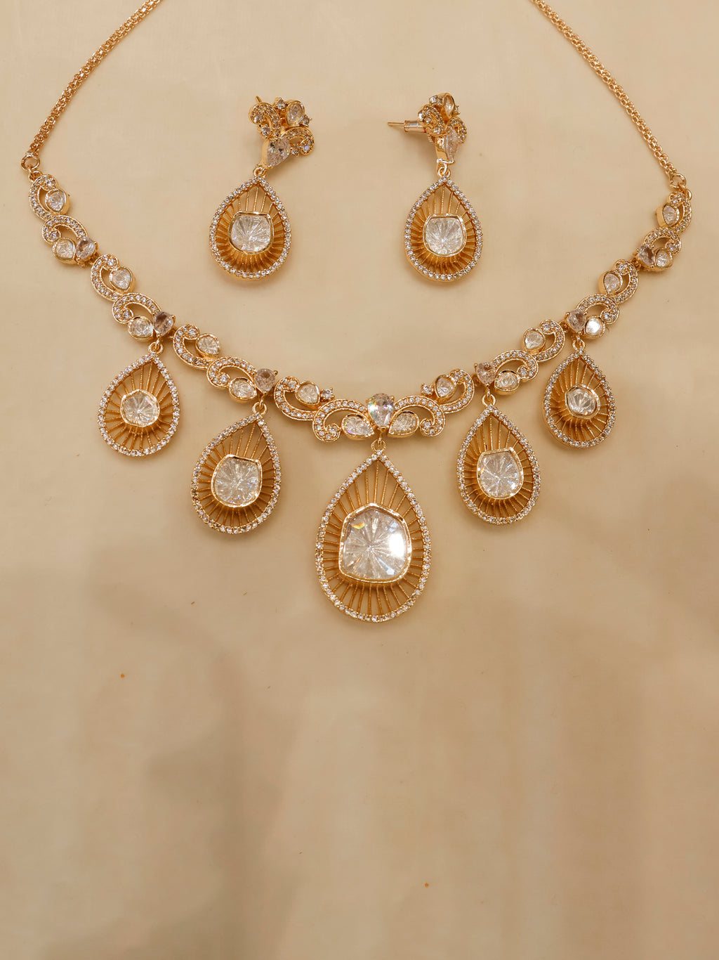 Aanura Pear Drop Necklace & Earrings with Stones