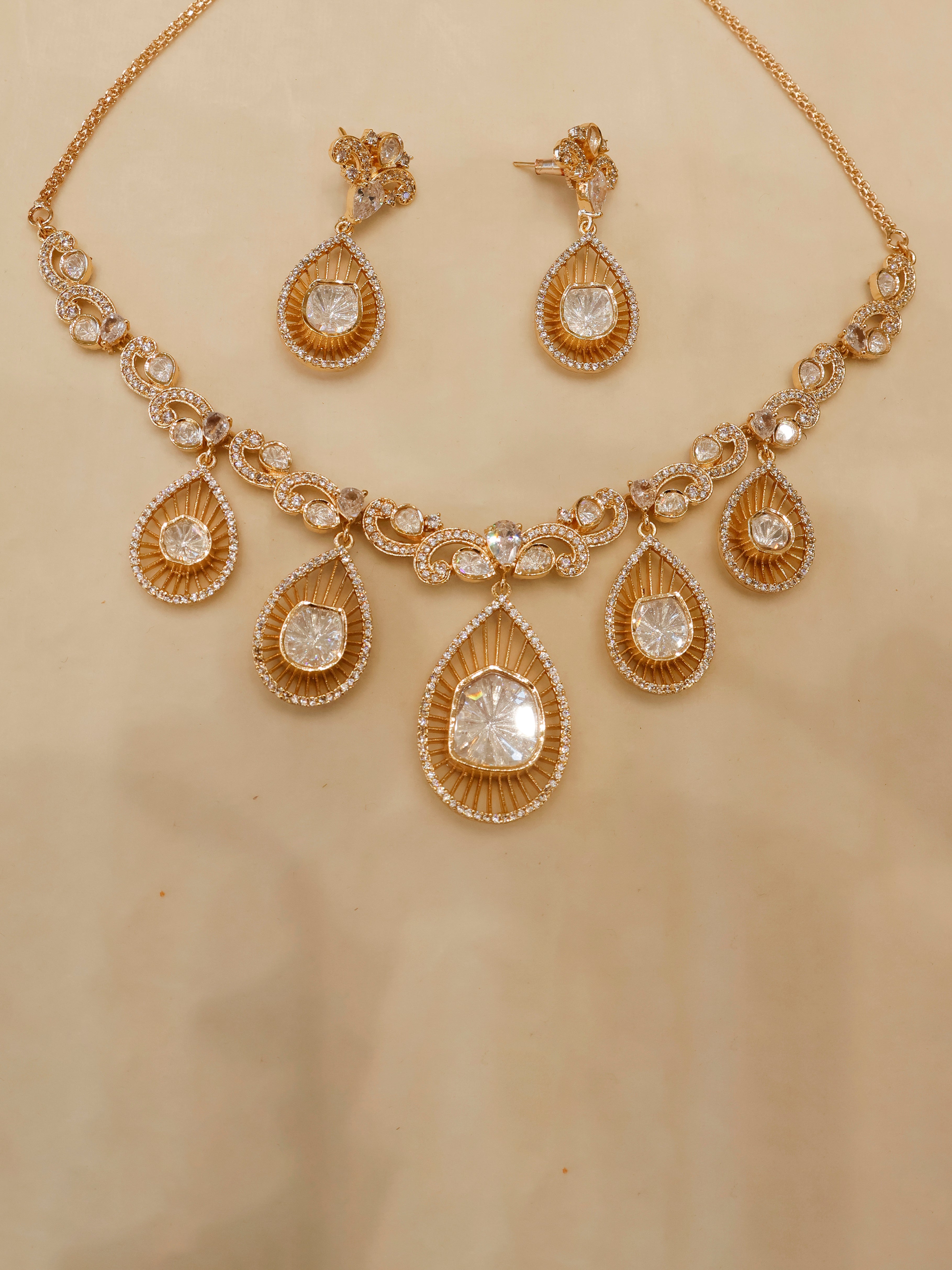 Aanura Pear Drop Necklace & Earrings with Stones
