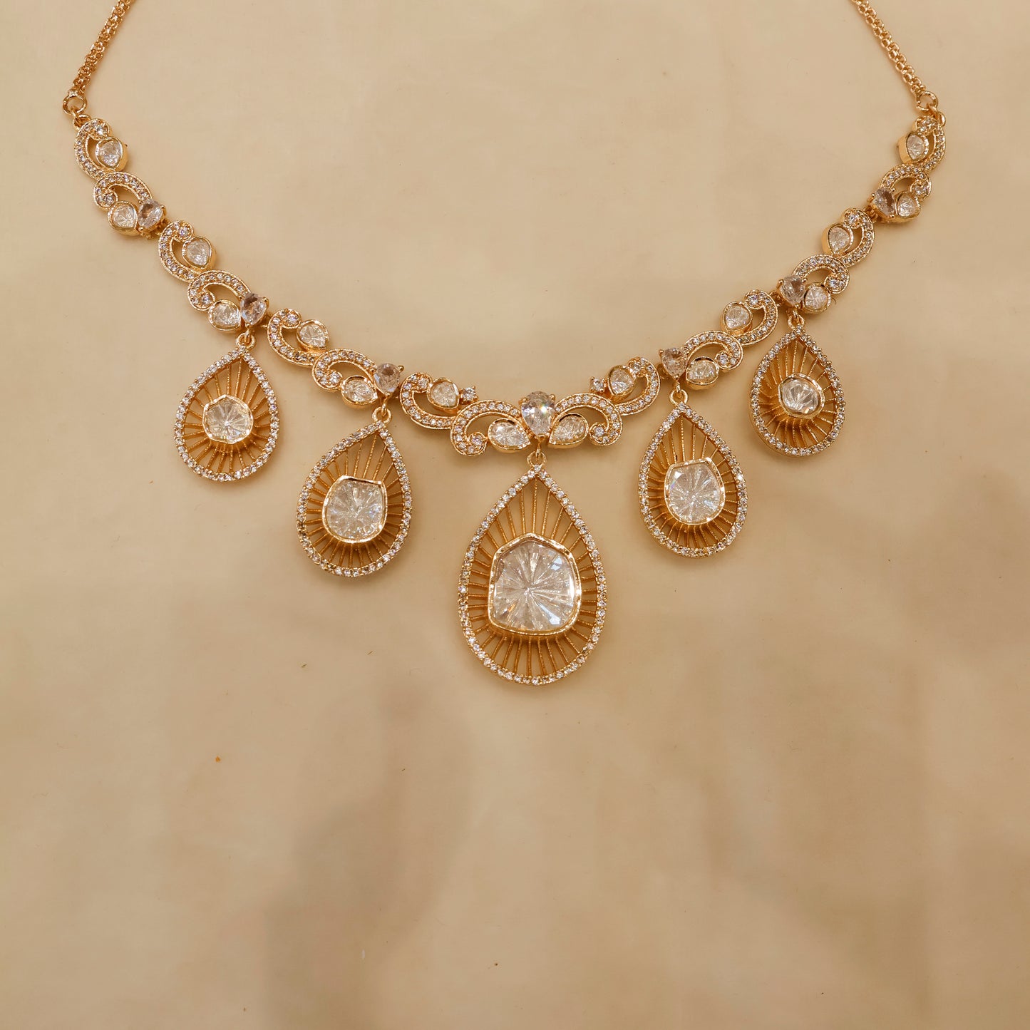 Aanura Pear Drop Necklace & Earrings with Stones