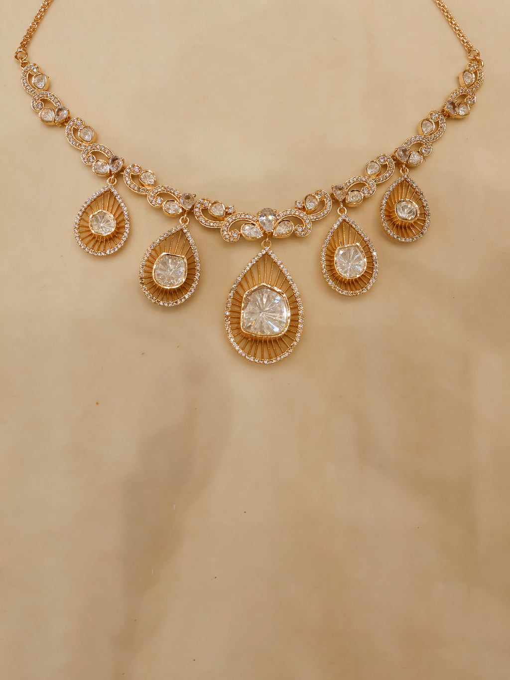 Aanura Pear Drop Necklace & Earrings with Stones