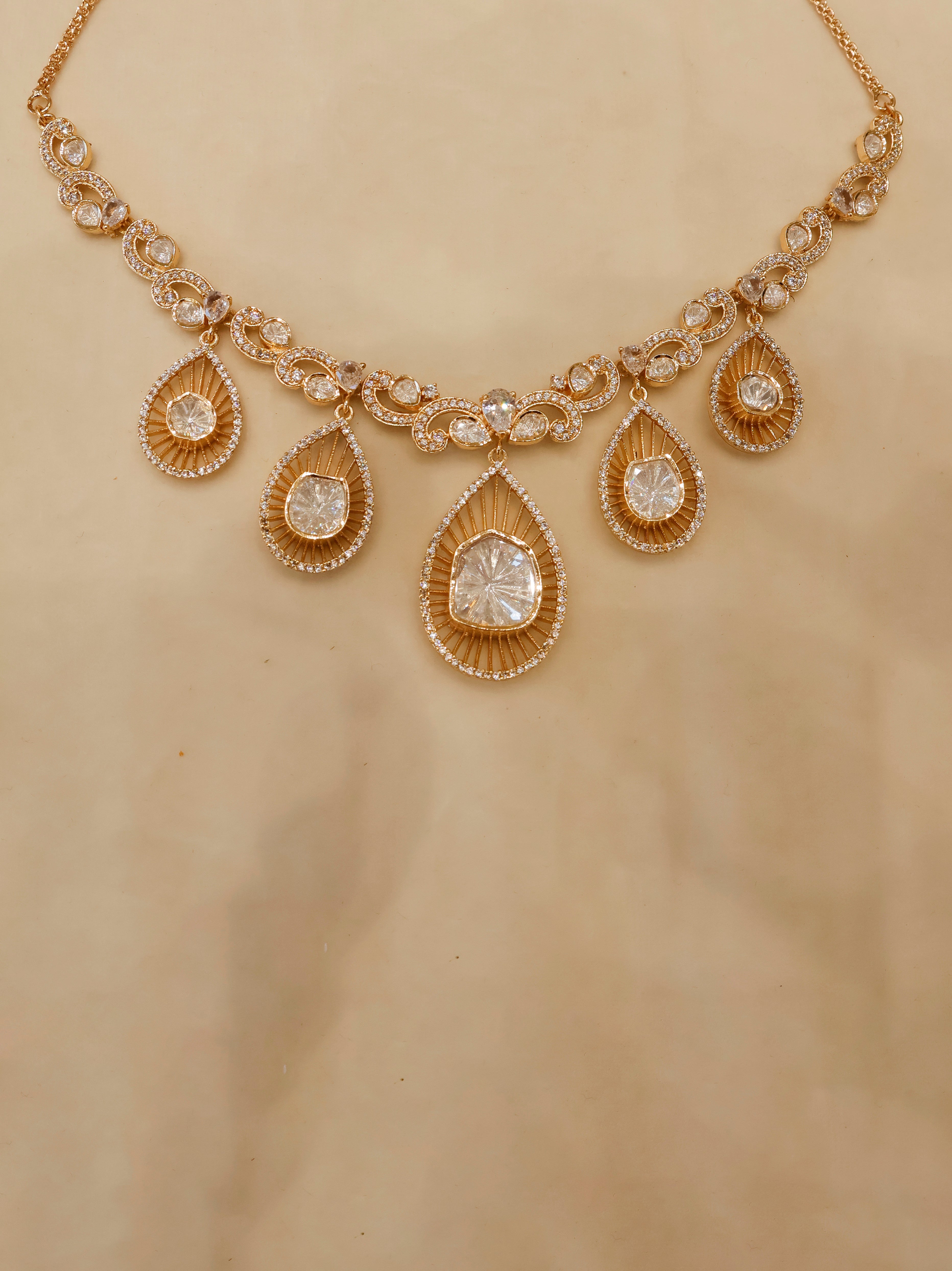 Aanura Pear Drop Necklace & Earrings with Stones