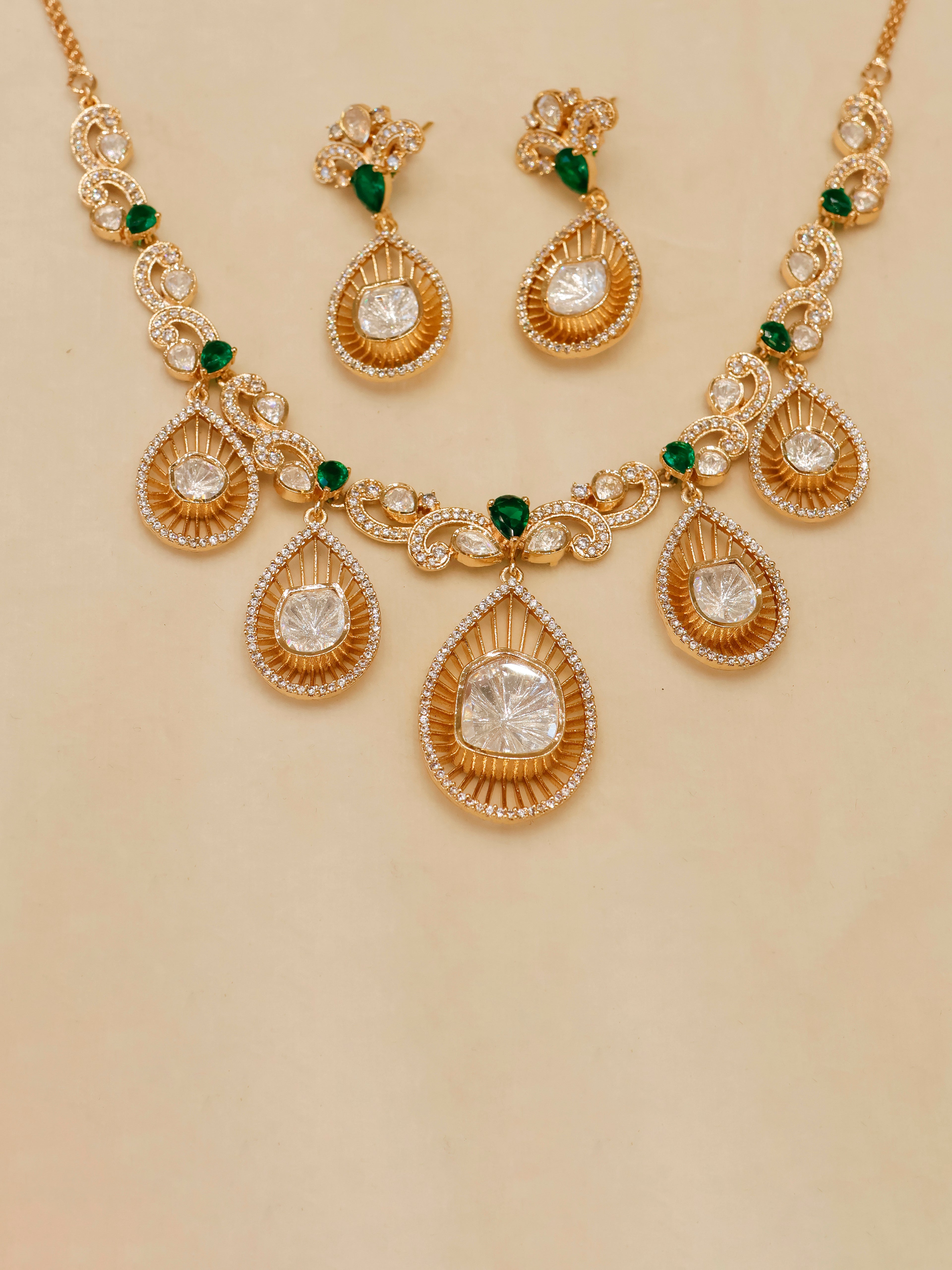 Aanura Pear Drop Necklace & Earrings with Stones