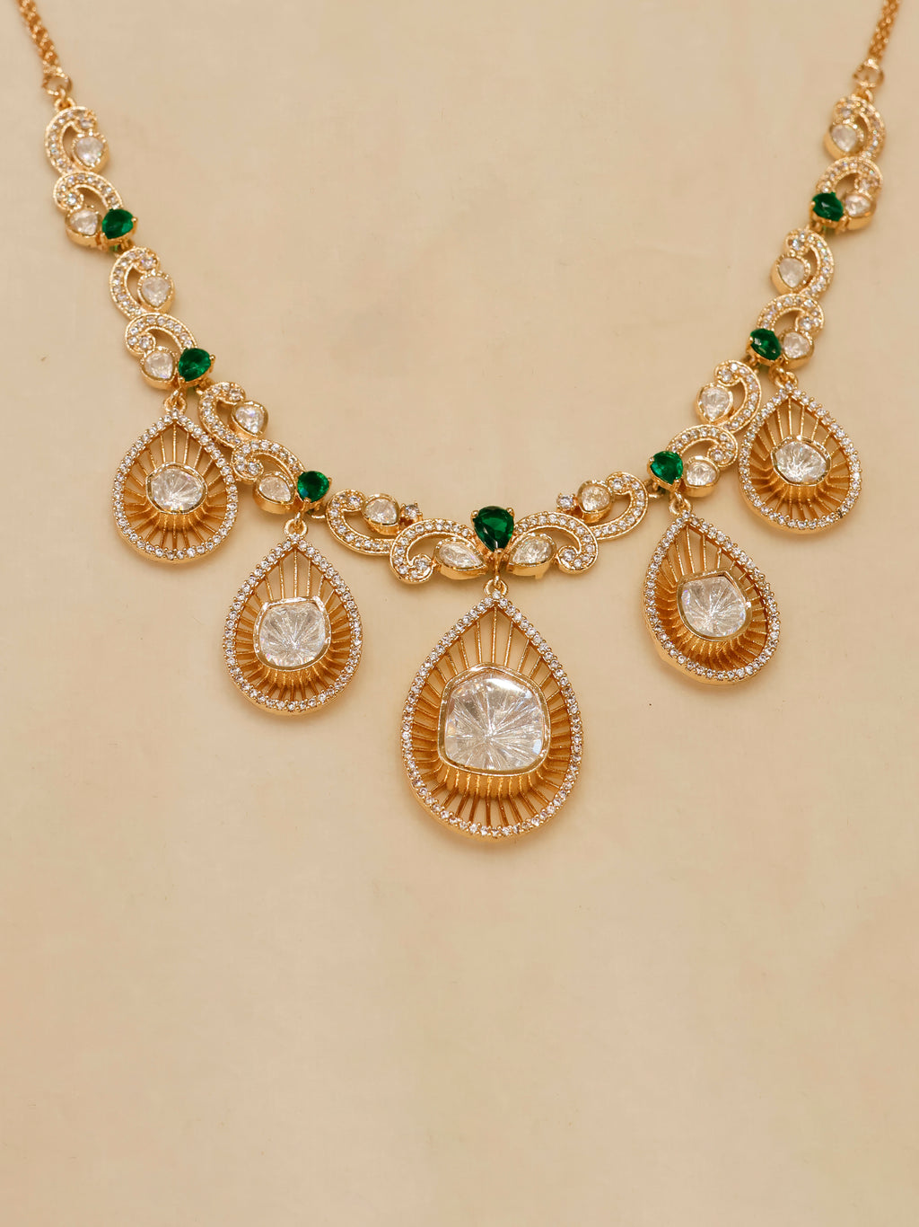 Aanura Pear Drop Necklace & Earrings with Stones