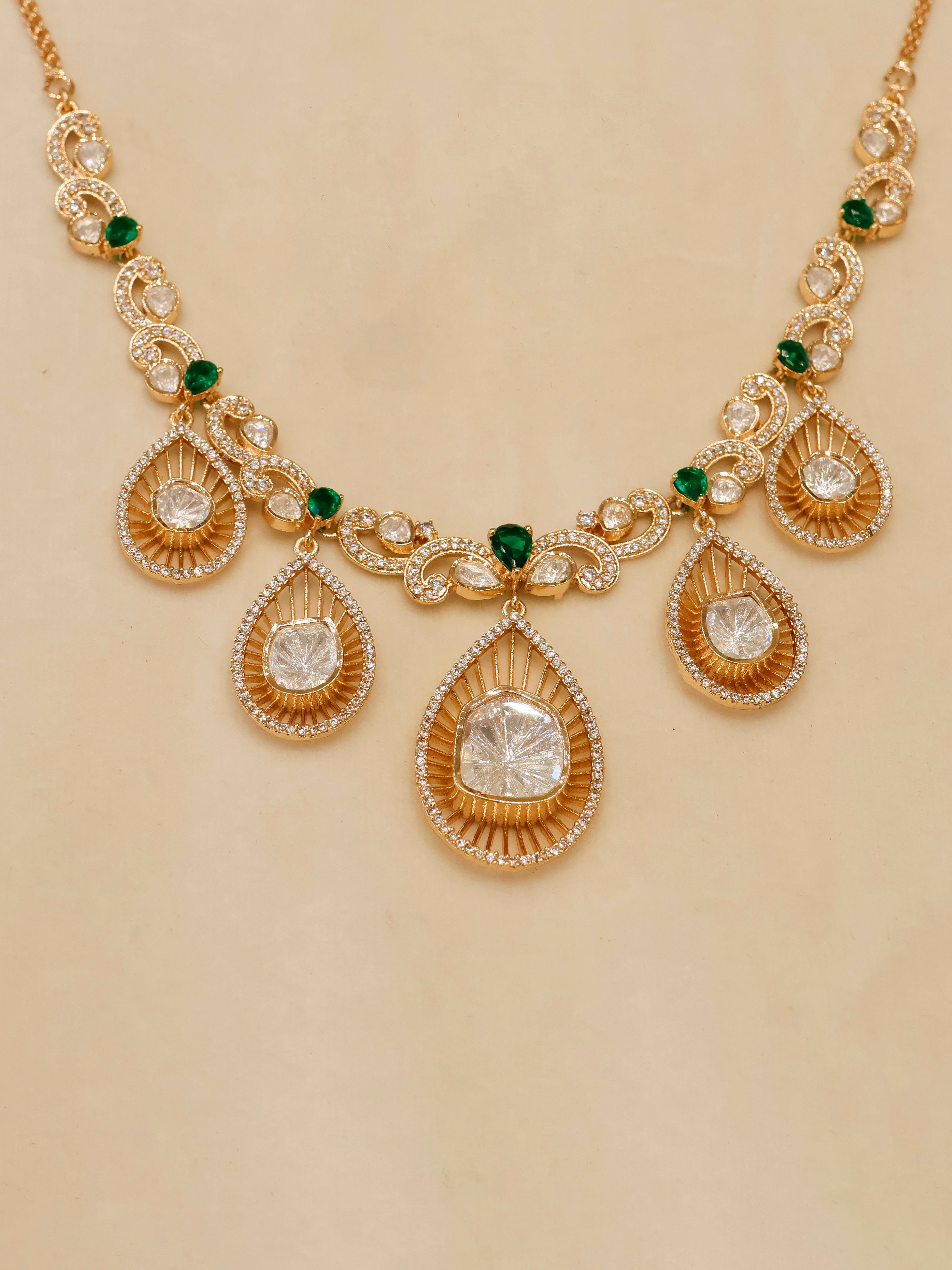 Aanura Pear Drop Necklace & Earrings with Stones