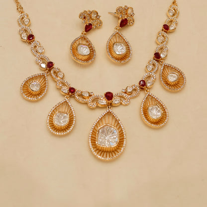 Aanura Pear Drop Necklace & Earrings with Stones
