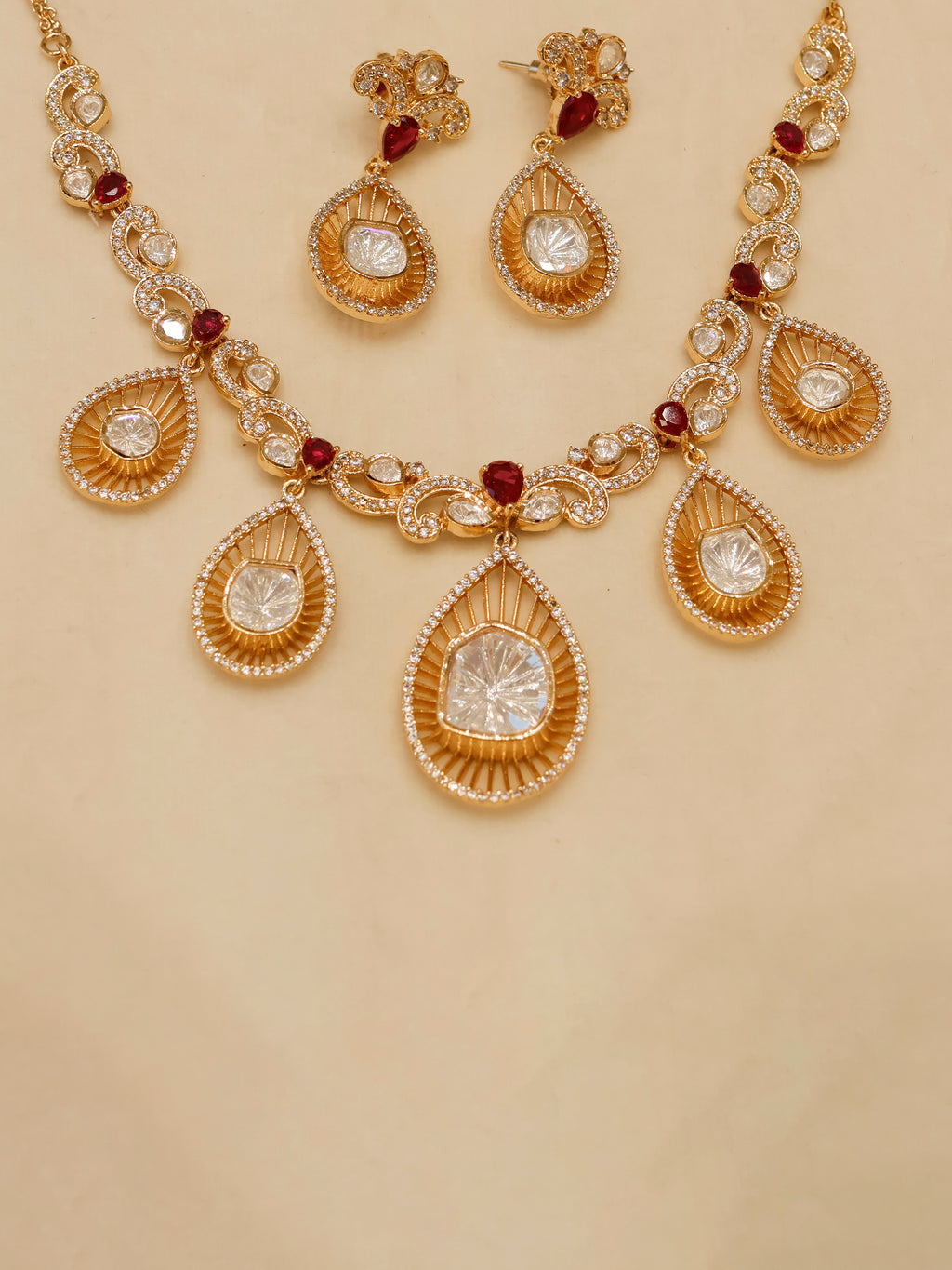Aanura Pear Drop Necklace & Earrings with Stones