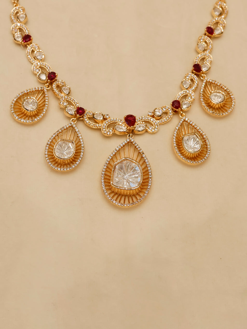 Aanura Pear Drop Necklace & Earrings with Stones
