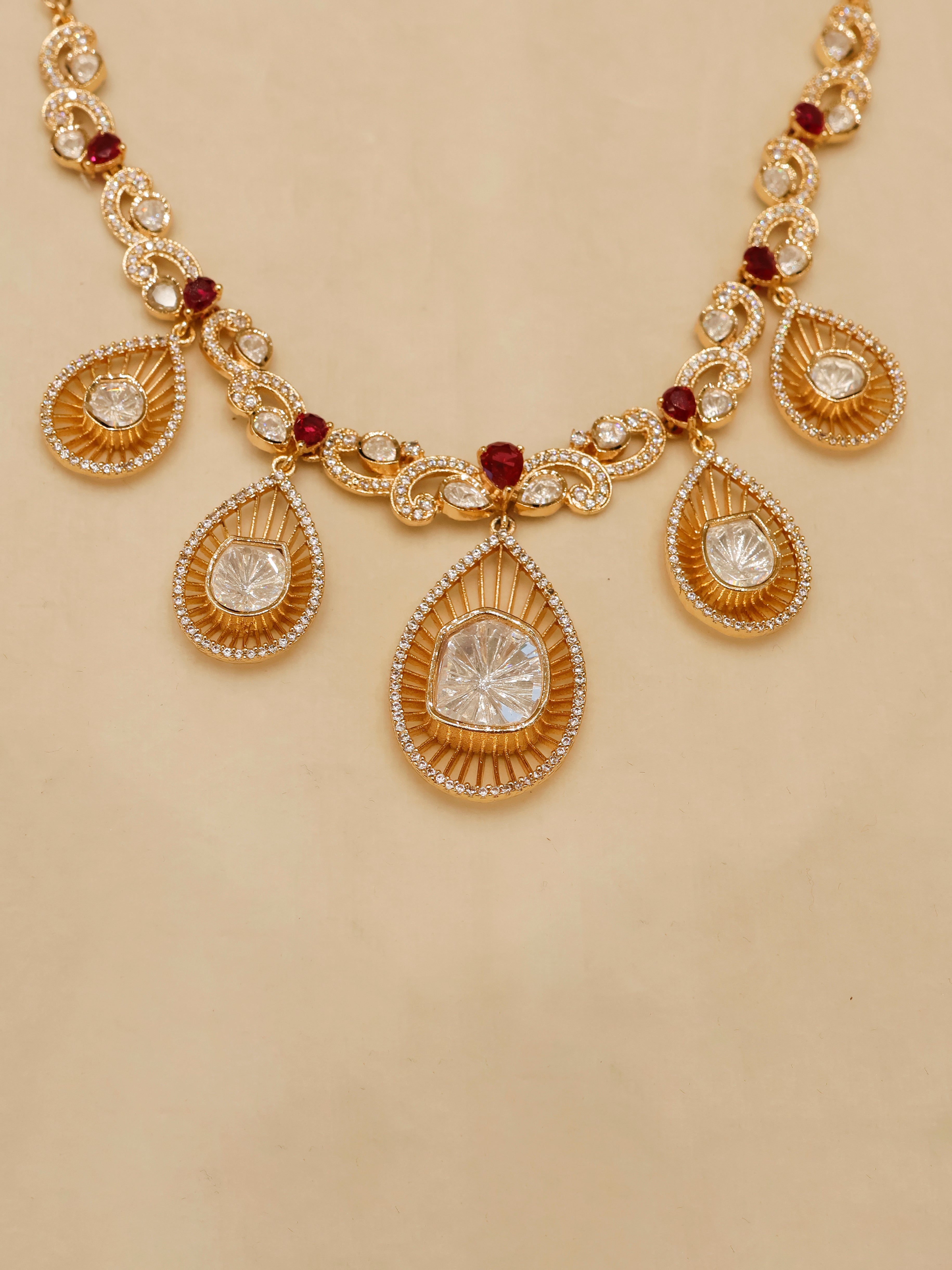 Aanura Pear Drop Necklace & Earrings with Stones