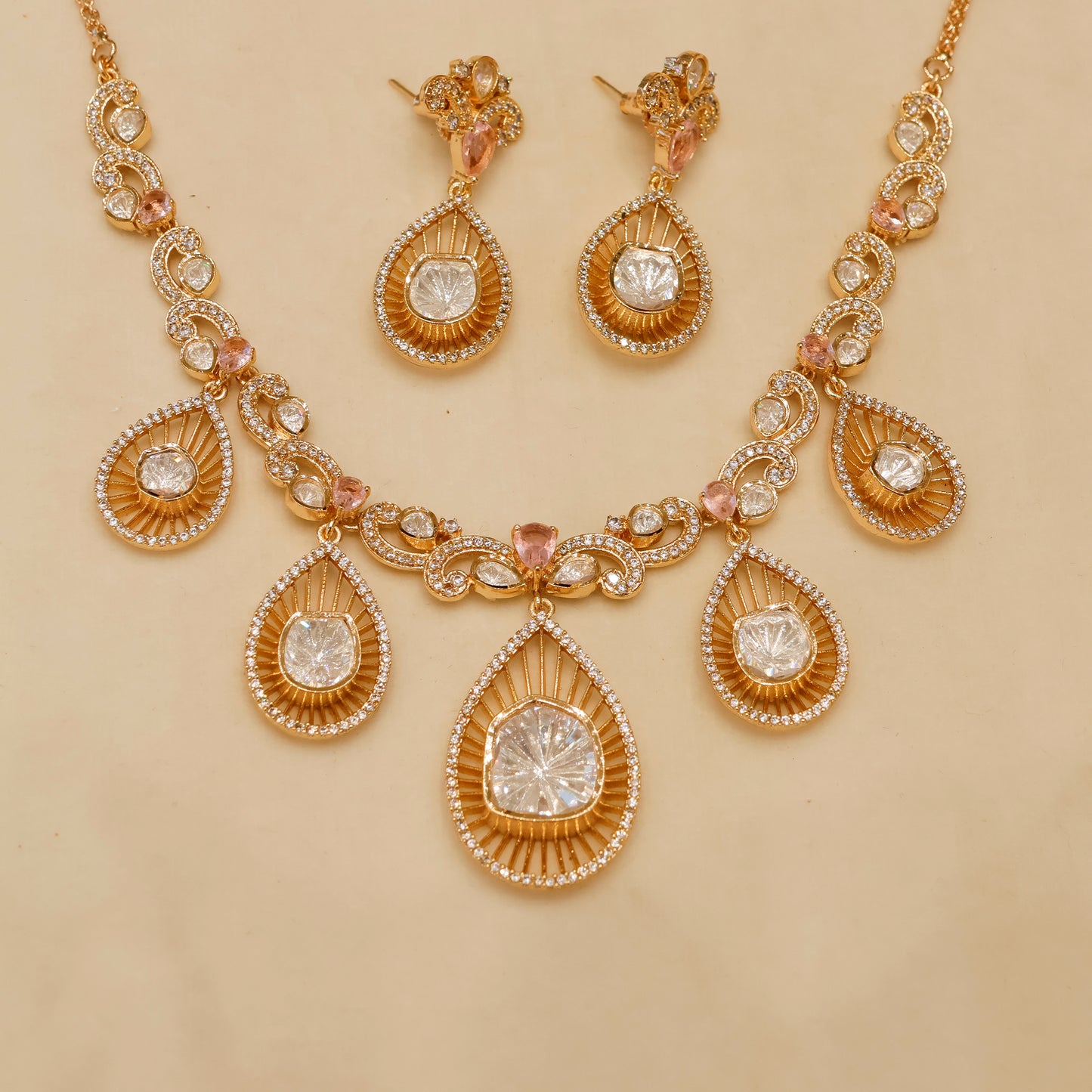 Aanura Pear Drop Necklace & Earrings with Stones