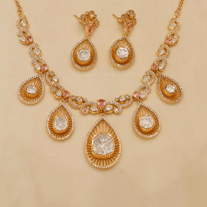 Aanura Pear Drop Necklace & Earrings with Stones