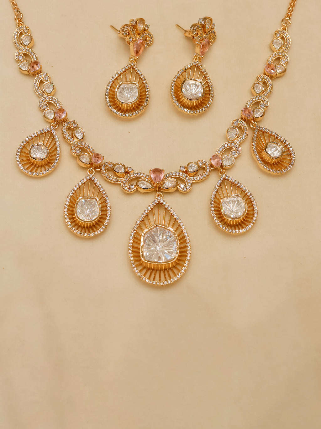 Aanura Pear Drop Necklace & Earrings with Stones