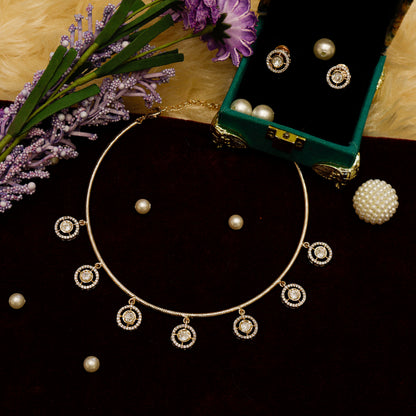 Aanura Minimal Gold Necklace Set with Round Crystal Drops