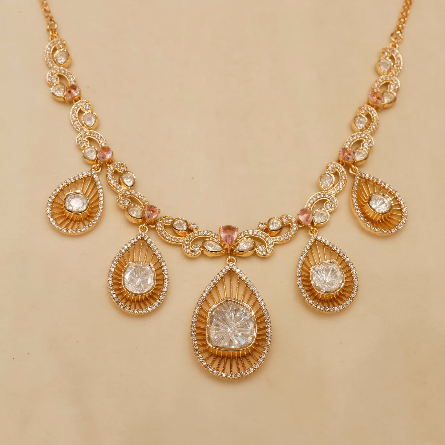 Aanura Pear Drop Necklace & Earrings with Stones