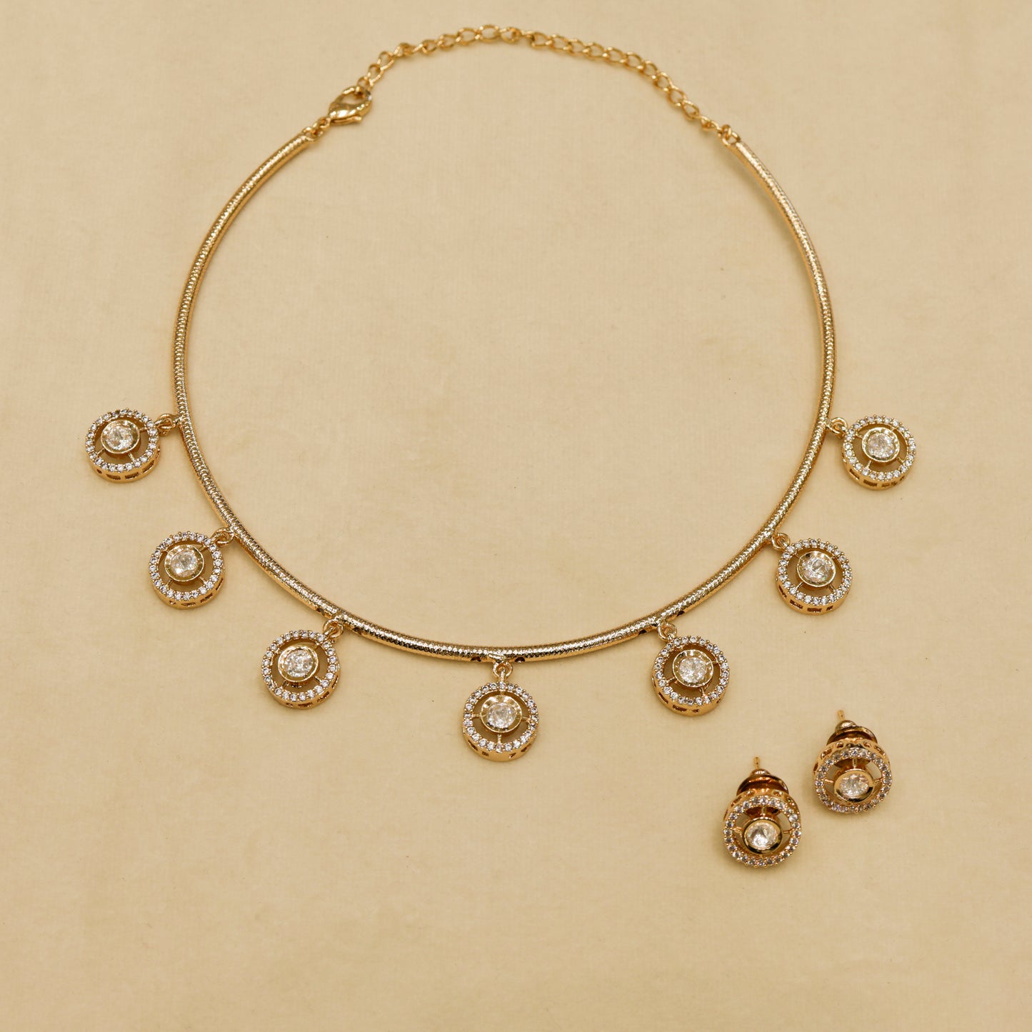 Aanura Minimal Gold Necklace Set with Round Crystal Drops