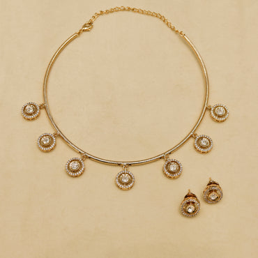 Aanura Minimal Gold Necklace Set with Round Crystal Drops