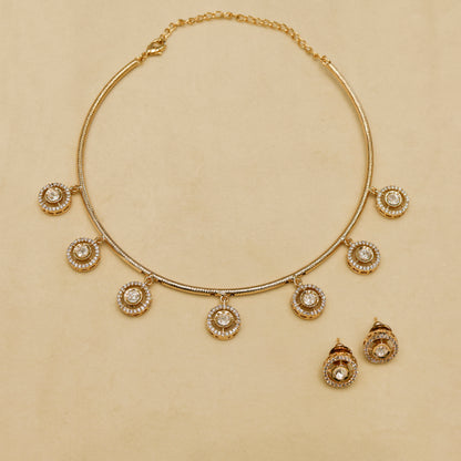 Aanura Minimal Gold Necklace Set with Round Crystal Drops