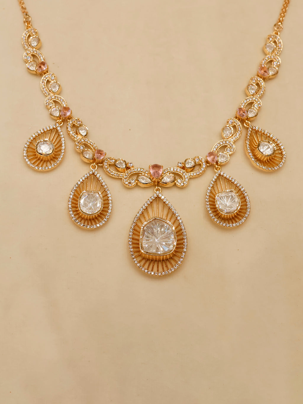 Aanura Pear Drop Necklace & Earrings with Stones