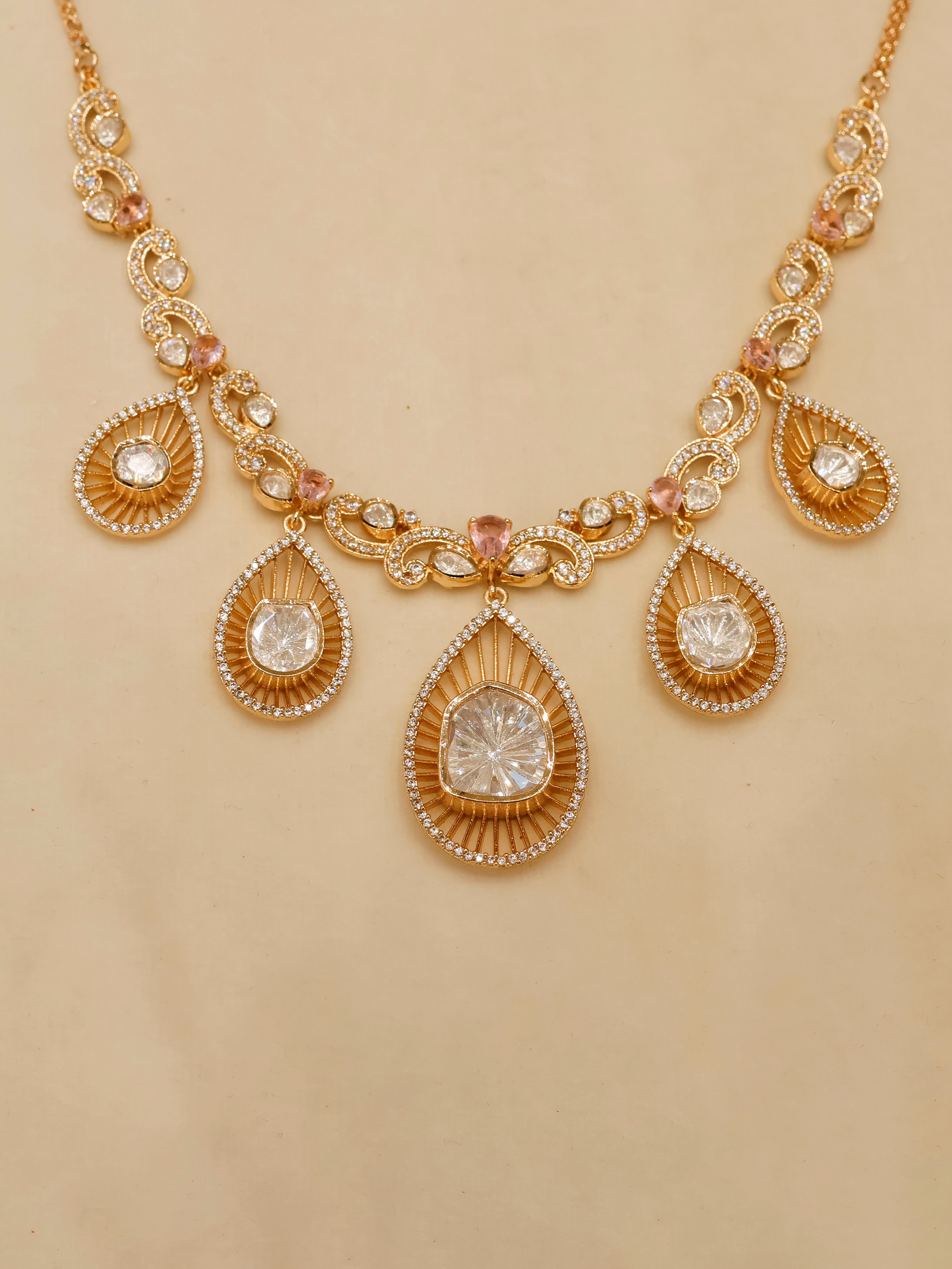 Aanura Pear Drop Necklace & Earrings with Stones
