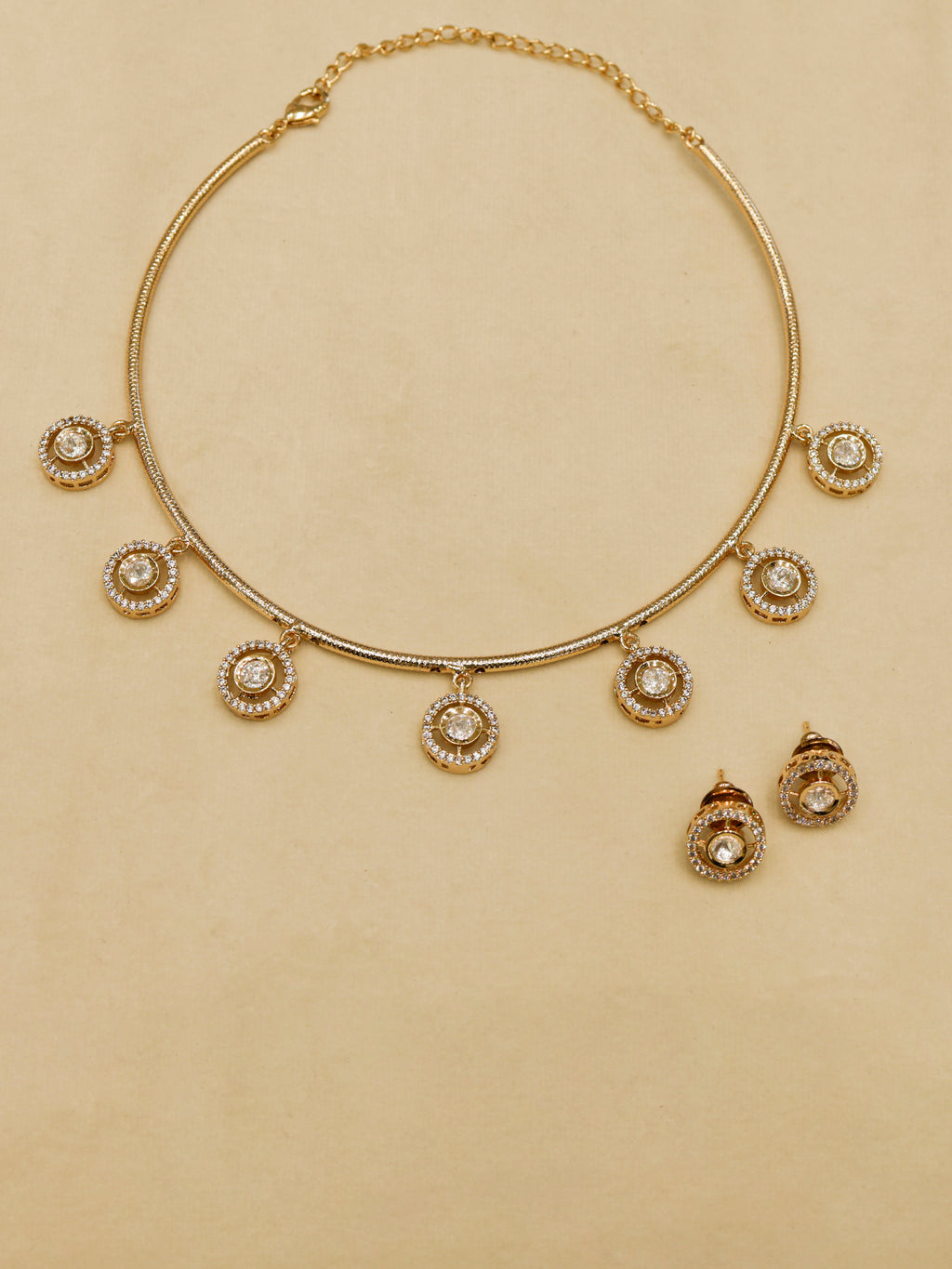 Aanura Minimal Gold Necklace Set with Round Crystal Drops