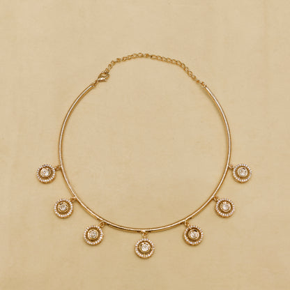 Aanura Minimal Gold Necklace Set with Round Crystal Drops