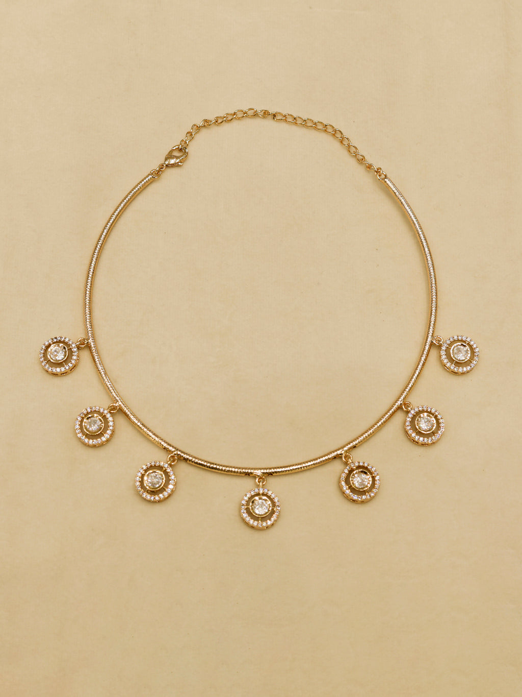 Aanura Minimal Gold Necklace Set with Round Crystal Drops