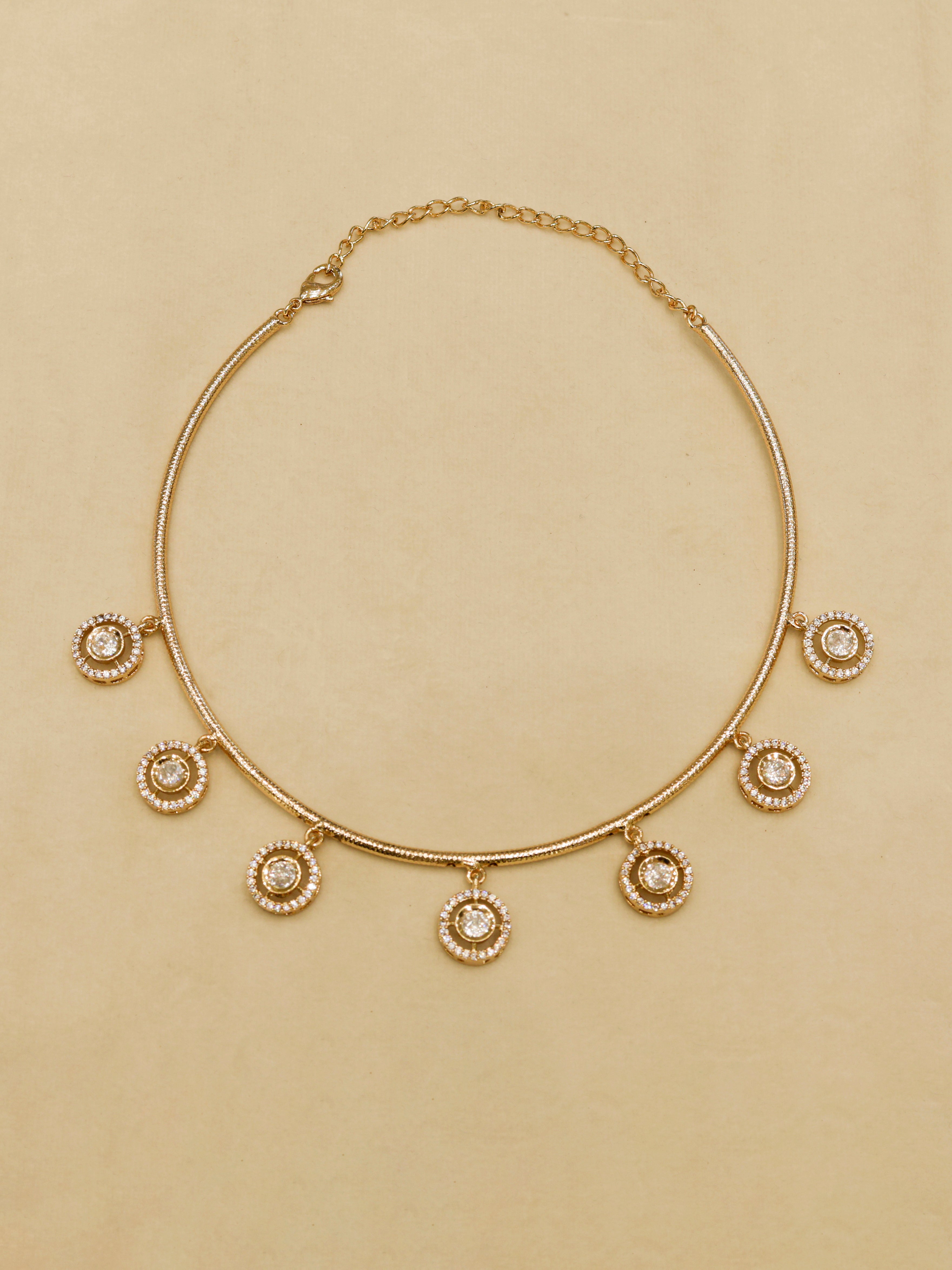 Aanura Minimal Gold Necklace Set with Round Crystal Drops