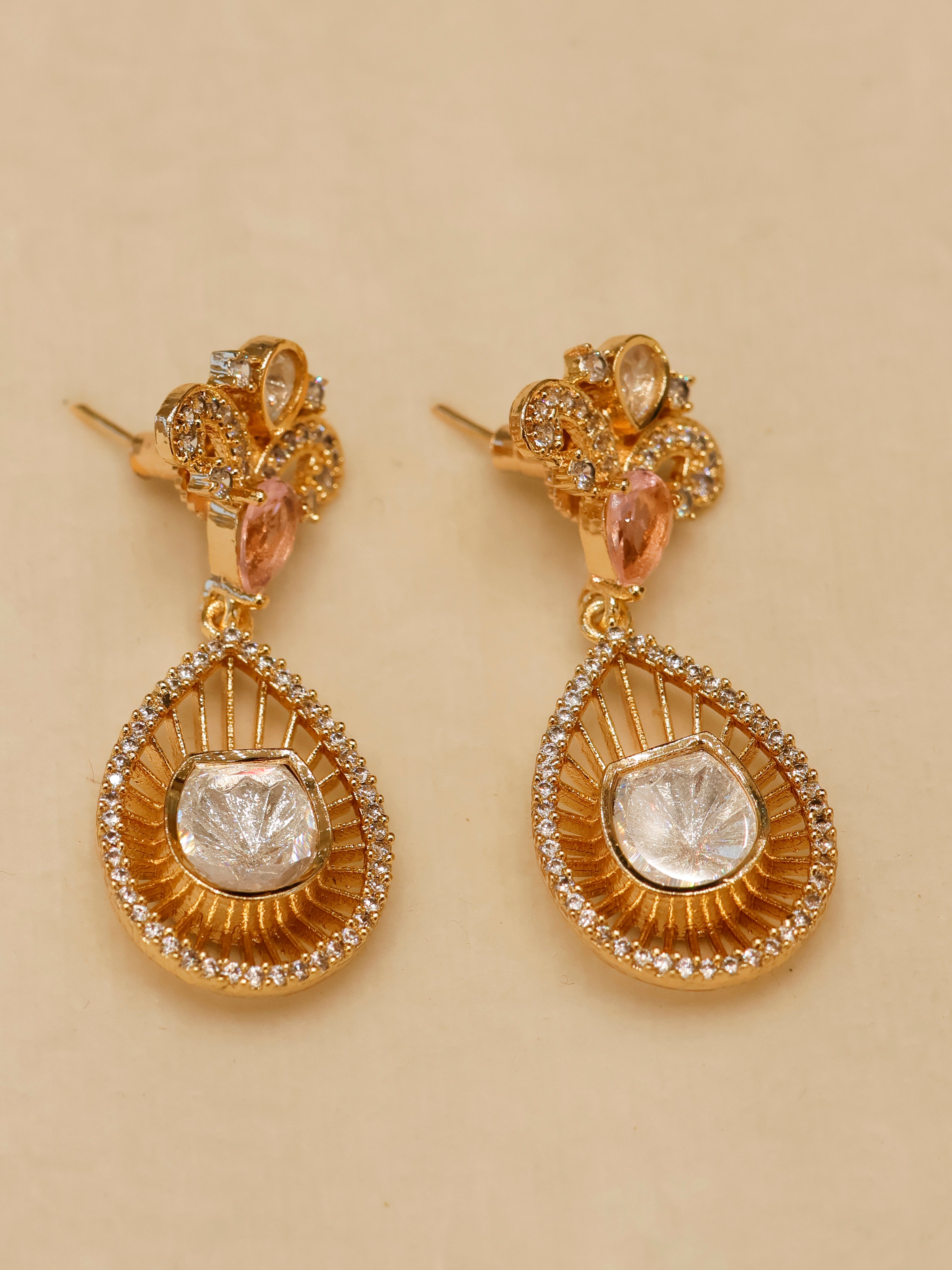 Aanura Pear Drop Necklace & Earrings with Stones