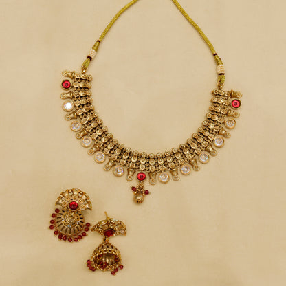 Aanura Gold-Plated Kundan Necklace & Earrings Set
