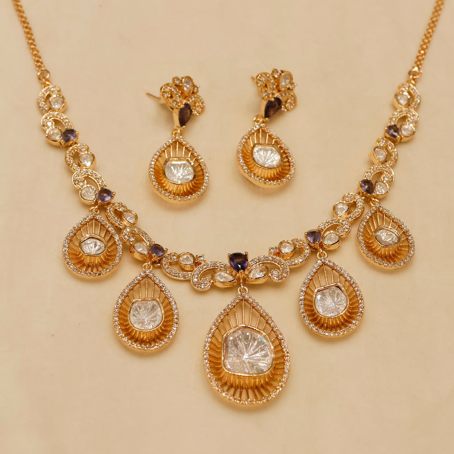 Aanura Pear Drop Necklace & Earrings with Stones